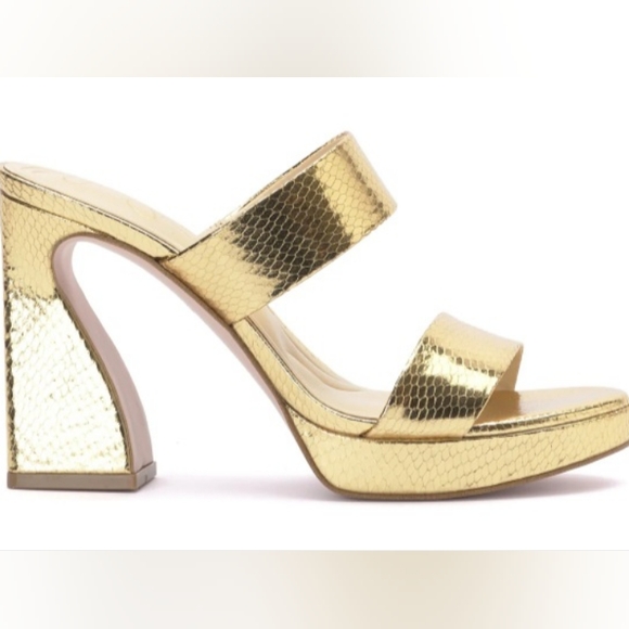 Jessica Simpson Diza Metallic Gold Snakeprint Platform Sandals SZ 9.5 NEW - Picture 2 of 16